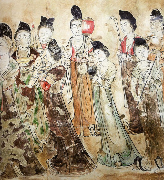 永泰公主陵壁画中的“双下巴美人”。永泰公主，唐中宗李显第七女