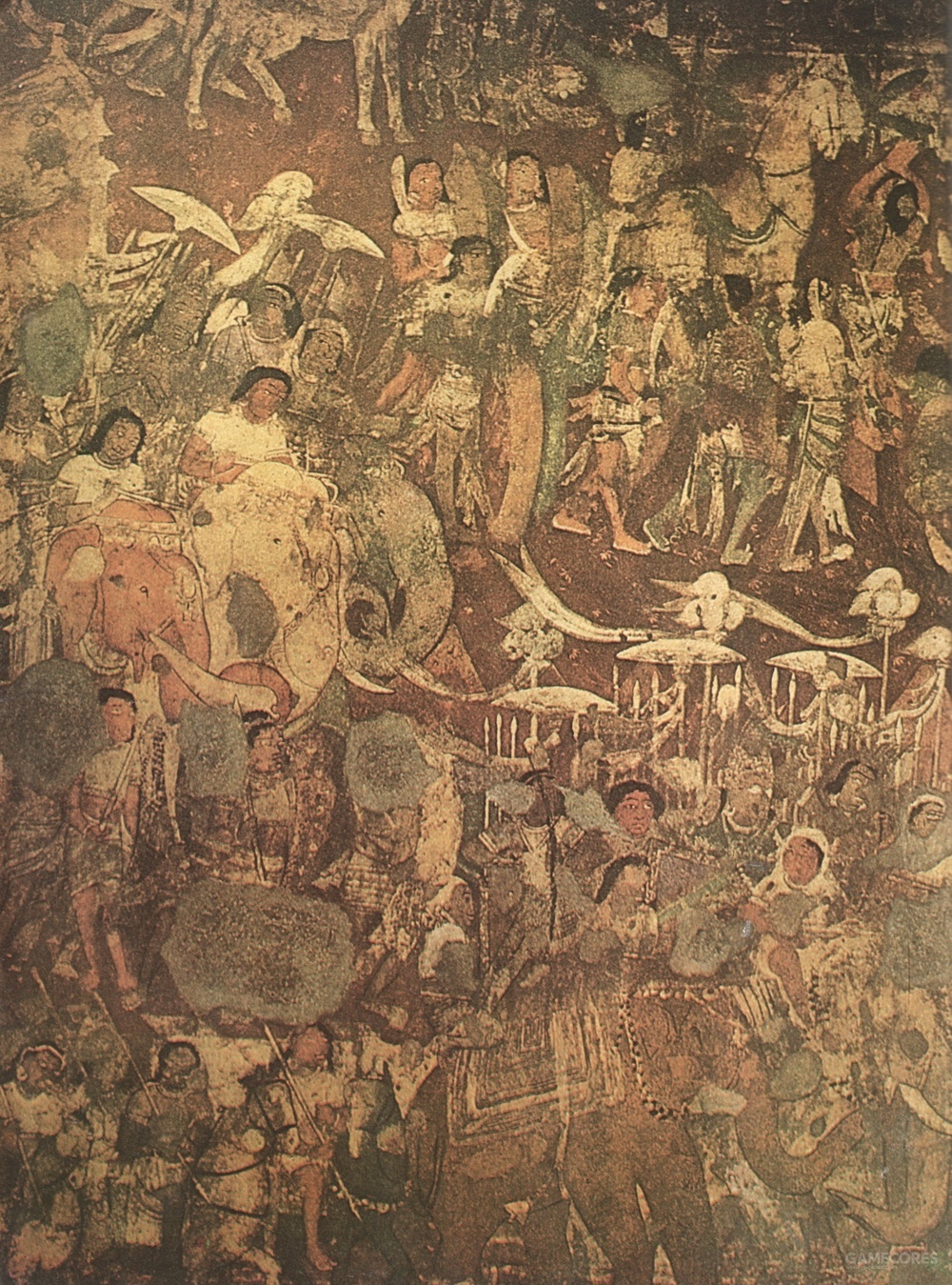 印度阿旃陀石窟上所画的维杰耶王子前往斯里兰卡 资料 图