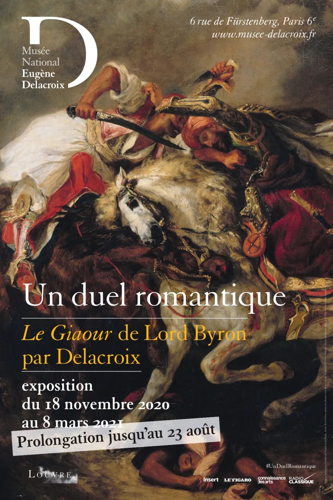 “一场浪漫主义的对决：德拉克洛瓦笔下拜伦勋爵的《异教徒》”展览海报