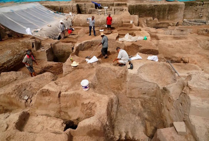 2020年8月，工作人员在郑州商城遗址考古发掘现场作业。记者李安摄