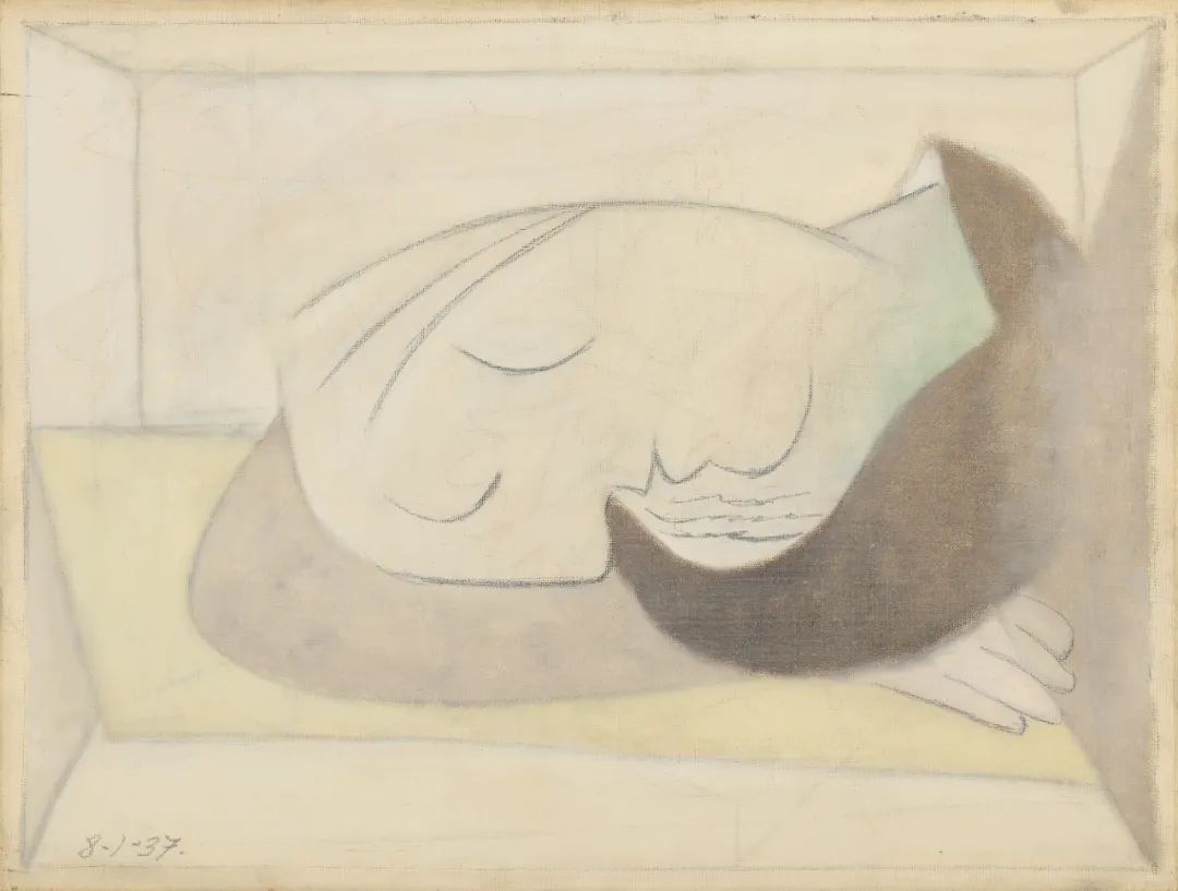 巴布罗·毕加索（1881-1973） 《睡梦中的女子（玛丽·特雷斯·沃尔特）》，油彩 炭笔 画布，1937年1月8日作于巴黎