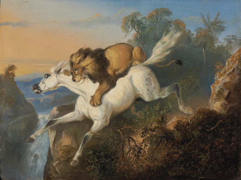 《被狮子袭击的白马》，拉登·萨利赫，1842年，玛莉亚·林（Maria Lim）收藏