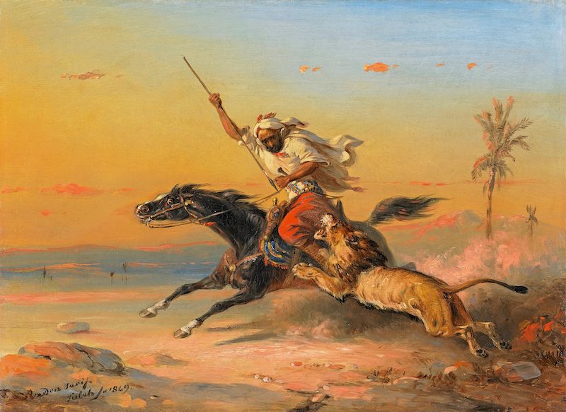 《被狮子袭击的阿拉伯人》，拉登·萨利赫，1848年，私人收藏