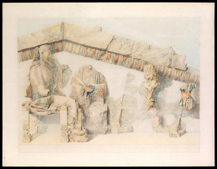 埃米尔·吉列龙（1850–1924）关于雅典卫城石灰岩雕塑的水彩画