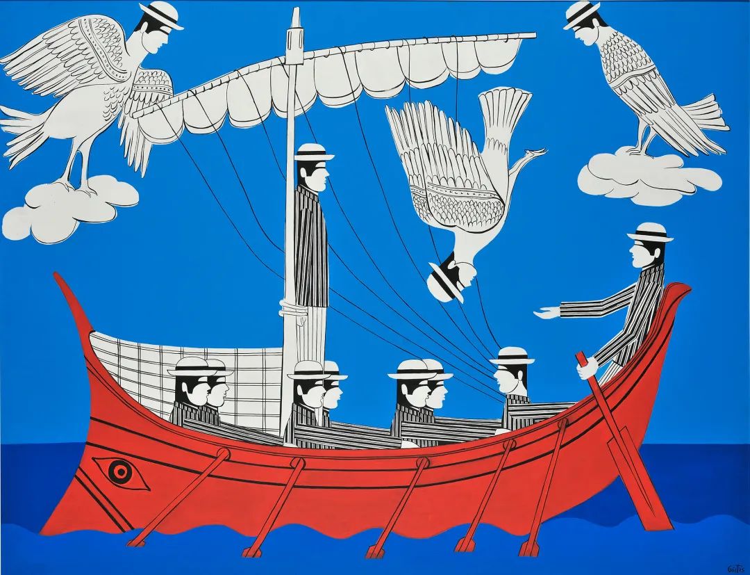 扬尼斯·盖蒂斯，《塞壬—奥德修斯》，1980年，布面油画，150x195.5厘米，国家美术馆-亚历山德罗斯·苏索斯博物馆藏