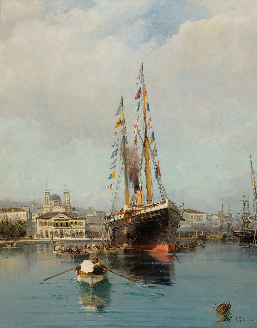 康斯坦丁诺斯·沃拉纳基斯 （1837-1907），《从比雷埃夫斯驶向蒂诺斯岛》，布面油画 64x52厘米，私人收藏