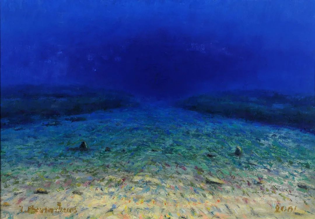 扬尼斯·马尼亚塔科斯，《静谧海底》，2001年，布面油画 （水下彩绘），67x95厘米，私人收藏