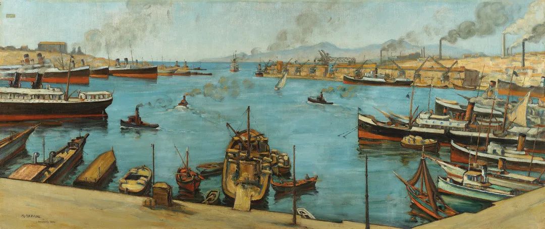 迈克尔·阿克塞洛斯，《比雷埃夫斯》，1934年，布面油画，希腊银行艺术典藏