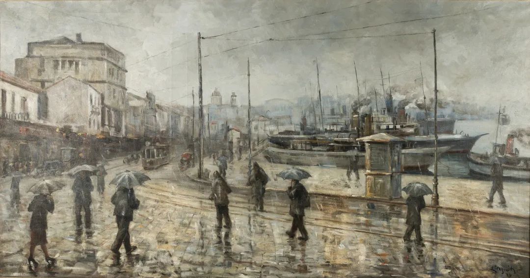 斯特拉提斯·阿西奥蒂斯，《在比雷埃夫斯港口》，1938年，布面油画，比雷埃夫斯市立美术馆藏