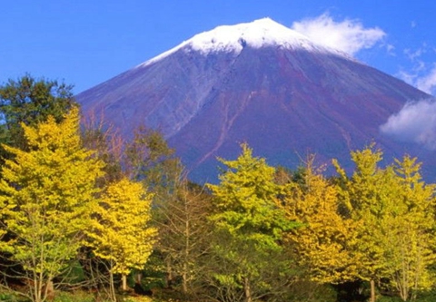 富士山是日本一座横跨静冈县和山梨县的活火山